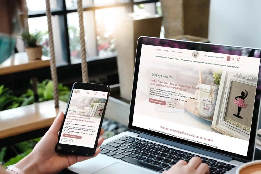 Mockup ordinateur et téléphone du site Jardin Zen de Loly