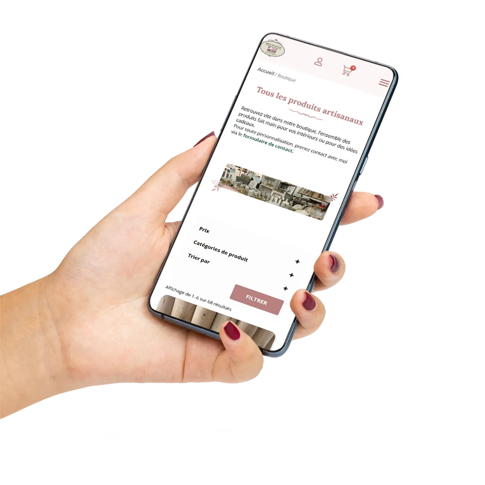 Page boutique sur smartphone du site Jardin Zen de Loly