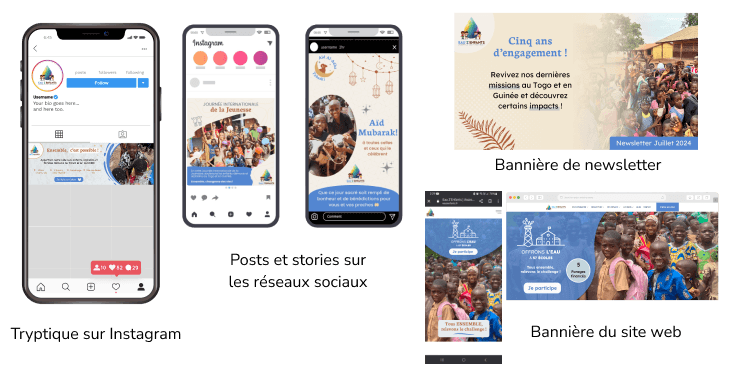 Supports de communication et visuels digitaux Association Eau Z'Enfants