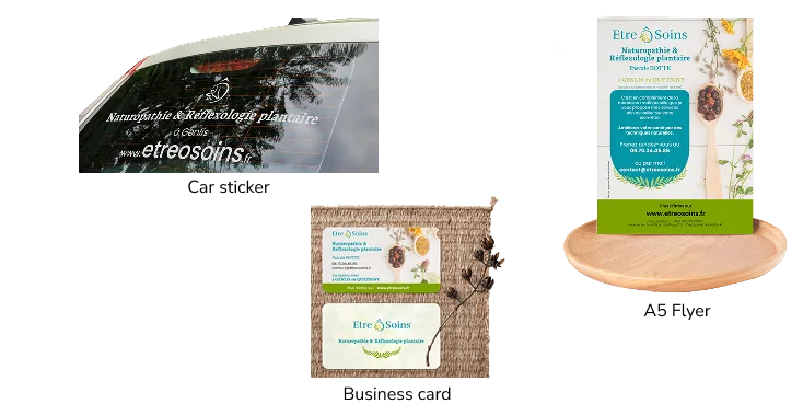 Communication materials (Brochure, flyer, business card) Etre Ô Soins